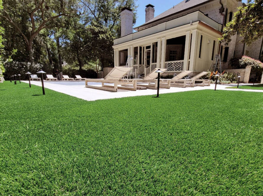 Artificial grass on backyard
