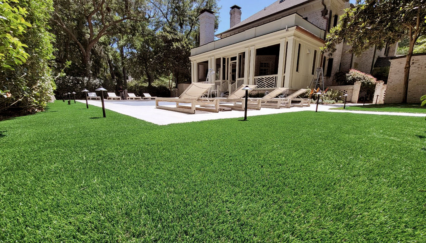 Artificial grass on backyard