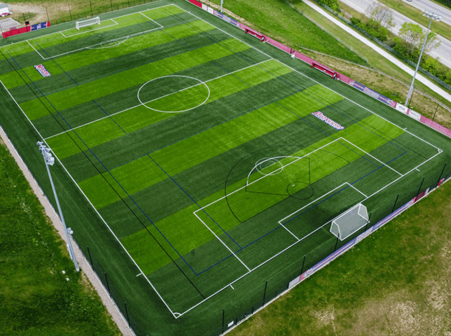 Fake grass on athletic field